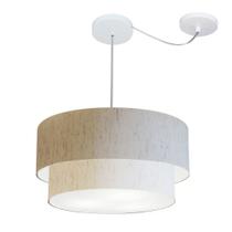 Lustre Pendente Cilíndrico Com Desvio Linho Bege MJ-4360 Para Mesa de Jantar e Estar