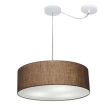 Lustre Pendente Cilíndrico Com Desvio Md-4222 Cúpula em Tecido 45x15cm Café - Bivolt