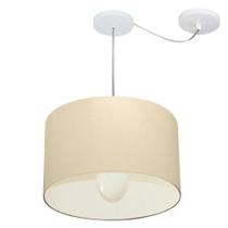 Lustre Pendente Cilíndrico Com Desvio Md-4226 Cúpula em Tecido 40x25cm Algodão Crú - Bivolt