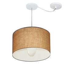 Lustre Pendente Cilíndrico Com Desvio Md-4226 Cúpula em Tecido 40x25cm Palha - Bivolt