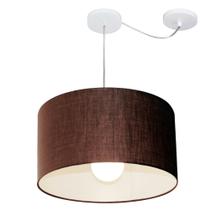 Lustre Pendente Cilíndrico Com Desvio Md-4229 Cúpula em Tecido 45x30cm Café - Bivolt
