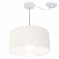 Lustre Pendente Cilíndrico Com Desvio Md-4230 Cúpula em Tecido 50x25cm Branco - Bivolt