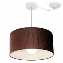 Lustre Pendente Cilíndrico Com Desvio Md-4230 Cúpula em Tecido 50x25cm Café - Bivolt