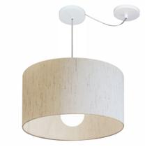 Lustre Pendente Cilíndrico Com Desvio Md-4231 Cúpula em Tecido 50x30cm Linho Bege - Bivolt