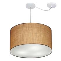 Lustre Pendente Cilíndrico Com Desvio Md-4239 Cúpula em Tecido 45x30cm Palha - Bivolt