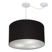 Lustre Pendente Cilíndrico Com Desvio Md-4239 Cúpula em Tecido 45x30cm Preto - Bivolt