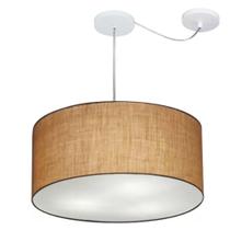 Lustre Pendente Cilíndrico Com Desvio Md-4252 Cúpula em Tecido 55x25cm Palha - Bivolt