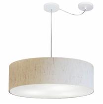 Lustre Pendente Cilíndrico Com Desvio Md-4265 Cúpula em Tecido 60x15cm Linho Bege - Bivolt