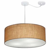 Lustre Pendente Cilíndrico Com Desvio Md-4266 Cúpula em Tecido 60x21cm Palha - Bivolt