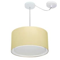 Lustre Pendente Cilíndrico Com Desvio Md-4305 Cúpula em Tecido 40x25cm Algodão Crú - Bivolt