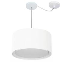 Lustre Pendente Cilíndrico Com Desvio Md-4305 Cúpula em Tecido 40x25cm Branco - Bivolt