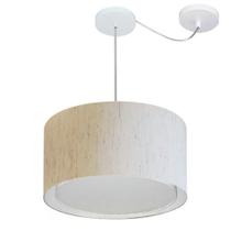 Lustre Pendente Cilíndrico Com Desvio Md-4305 Cúpula em Tecido 40x25cm Linho Bege - Bivolt