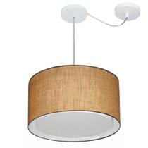 Lustre Pendente Cilíndrico Com Desvio Md-4305 Cúpula em Tecido 40x25cm Palha - Bivolt