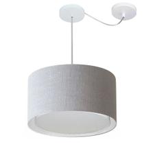 Lustre Pendente Cilíndrico Com Desvio Md-4305 Cúpula em Tecido 40x25cm Rustico Cinza - Bivolt