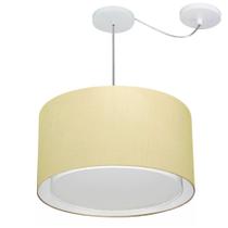 Lustre Pendente Cilíndrico Com Desvio Md-4307 Cúpula em Tecido 45x30cm Algodão Crú - Bivolt