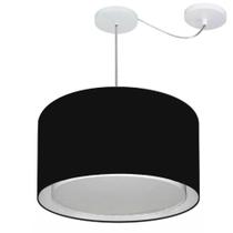 Lustre Pendente Cilíndrico Com Desvio Md-4307 Cúpula em Tecido 45x30cm Preto - Bivolt