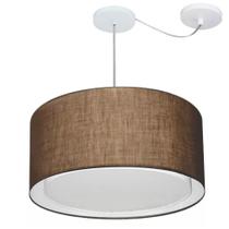 Lustre Pendente Cilíndrico Com Desvio Md-4308 Cúpula em Tecido 50x30cm Café - Bivolt