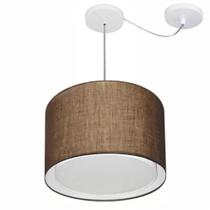 Lustre Pendente Cilíndrico Com Desvio Md-4312 Cúpula em Tecido 40x30cm Café - Bivolt Lustre Pendente Cilíndrico Com Desvio Md-4312 Cúpula em Tecido 40x30cm Café - Bivolt