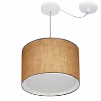 Lustre Pendente Cilíndrico Com Desvio Md-4312 Cúpula em Tecido 40x30cm Palha - Bivolt