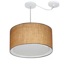 Lustre Pendente Cilíndrico Com Desvio Md-4313 Cúpula em Tecido 45x30cm Palha - Bivolt