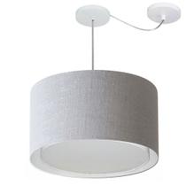 Lustre Pendente Cilíndrico Com Desvio Md-4313 Cúpula em Tecido 45x30cm Rustico Cinza - Bivolt