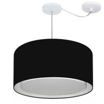 Lustre Pendente Cilíndrico Com Desvio Md-4315 Cúpula em Tecido 50x30cm Preto - Bivolt