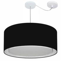 Lustre Pendente Cilíndrico Com Desvio Md-4318 Cúpula em Tecido 60x30cm Preto - Bivolt