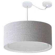 Lustre Pendente Cilíndrico Com Desvio Md-4318 Cúpula em Tecido 60x30cm Rustico Cinza - Bivolt