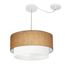 Lustre Pendente Cilíndrico Com Desvio Palha e Branco MJ-4360 Para Mesa de Jantar e Estar