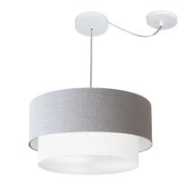 Lustre Pendente Cilíndrico Com Desvio Rustico Cinza e Branco MJ-4360 Para Mesa de Jantar e Estar