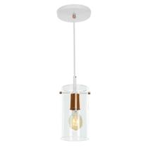 Lustre Pendente Cilindrico Cubo de vidro Branco Com Cobre