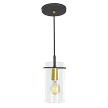 Lustre Pendente Cilindrico Cubo de vidro Preto com Dourado