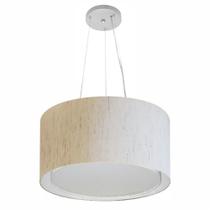 Lustre Pendente Cilíndrico Duplo Md-4123 Cúpula em Tecido 40x25cm Linho Bege - Bivolt