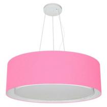 Lustre Pendente Cilíndrico Duplo Md-4126 Cúpula em Tecido 80x30cm Rosa Bebê - Bivolt