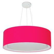 Lustre Pendente Cilíndrico Duplo Md-4126 Cúpula em Tecido 80x30cm Rosa Pink - Bivolt