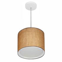 Lustre Pendente Cilíndrico Duplo Md-4284 Cúpula em Tecido 30x30cm Palha - Bivolt