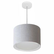 Lustre Pendente Cilíndrico Duplo Md-4285 Cúpula em Tecido 35x30cm Rustico Cinza - Bivolt