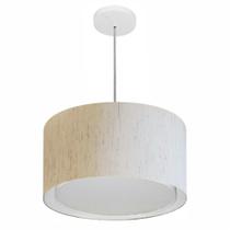 Lustre Pendente Cilíndrico Duplo Md-4290 Cúpula em Tecido 40x25cm Linho Bege - Bivolt