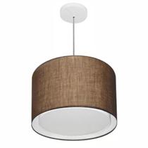 Lustre Pendente Cilíndrico Duplo Md-4292 Cúpula em Tecido 40x30cm Café - Bivolt