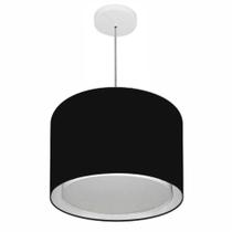 Lustre Pendente Cilíndrico Duplo Md-4292 Cúpula em Tecido 40x30cm Preto - Bivolt