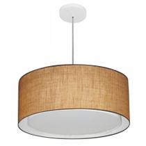 Lustre Pendente Cilíndrico Duplo Md-4294 Cúpula em Tecido 50x25cm Palha - Bivolt