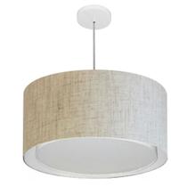 Lustre Pendente Cilíndrico Duplo Md-4295 Cúpula em Tecido 50x30cm Rustico Bege - Bivolt