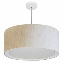 Lustre Pendente Cilíndrico Duplo Md-4298 Cúpula em Tecido 60x30cm Linho Bege - Bivolt