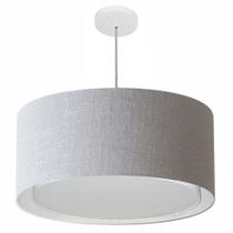 Lustre Pendente Cilíndrico Duplo Md-4298 Cúpula em Tecido 60x30cm Rustico Cinza - Bivolt