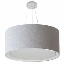 Lustre Pendente Cilíndrico Duplo Md-4302 Cúpula em Tecido 60x30cm Rustico Cinza - Bivolt