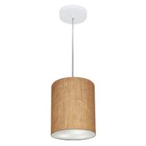 Lustre Pendente Cilíndrico Md-4012 Cúpula em Tecido 18x25cm Palha - Bivolt