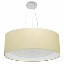 Lustre Pendente Cilíndrico Md-4013 Cúpula em Tecido 60x25cm Algodão Crú / Branco - Bivolt