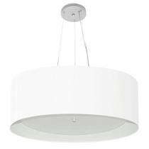 Lustre Pendente Cilíndrico Md-4013 Cúpula em Tecido 60x25cm Branco / Branco - Bivolt