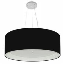 Lustre Pendente Cilíndrico Md-4013 Cúpula em Tecido 60x25cm Preto / Branco - Bivolt