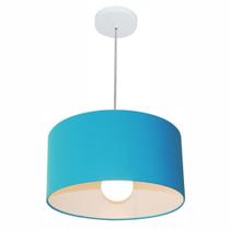 Lustre Pendente Cilíndrico Md-4031 Cúpula em Tecido 40x21cm Azul Turquesa - Bivolt